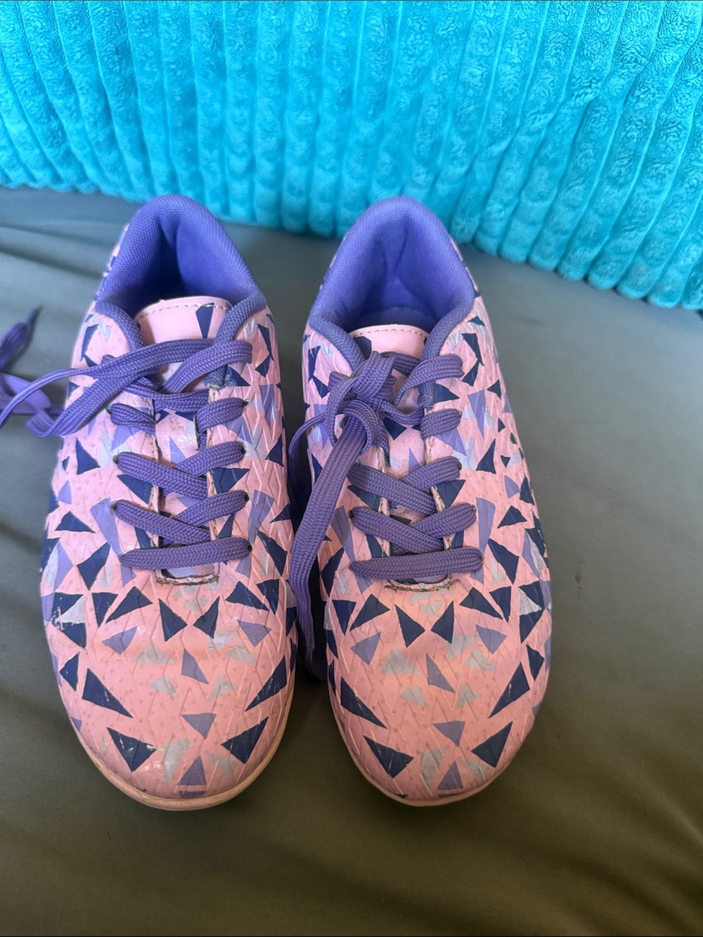 Kids Pink and Purple Patterned Sneakers - Lightweight soccer shoes.